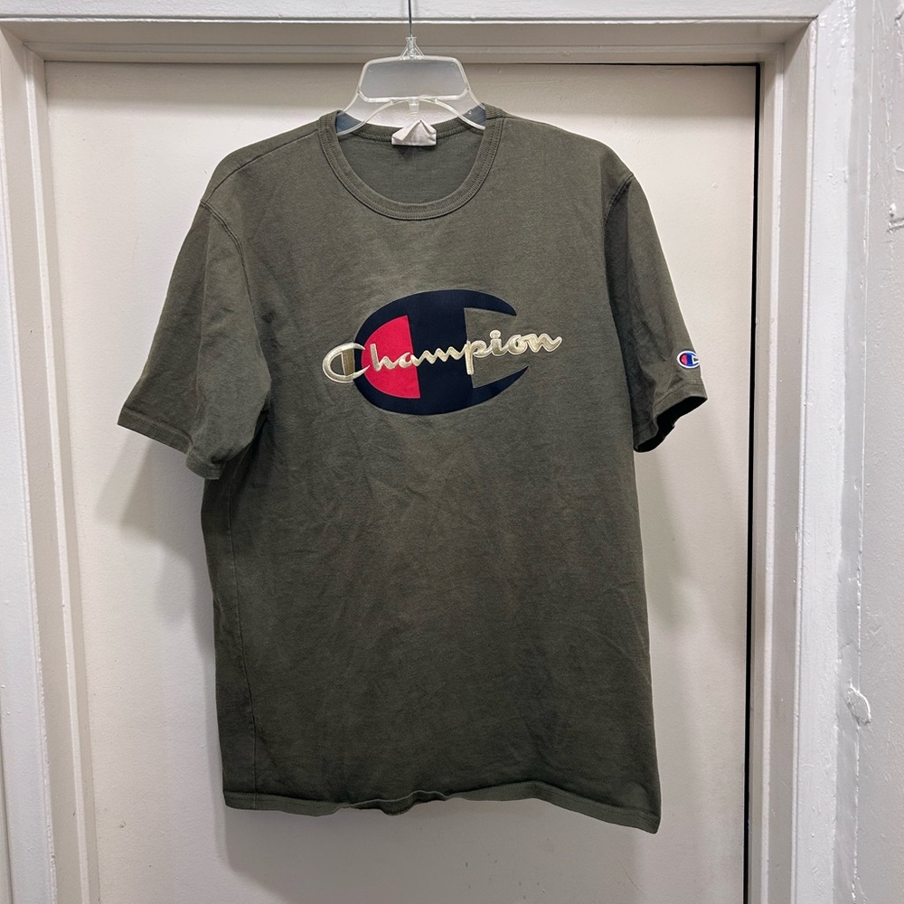 Champion Heritage Tee Shirt Embroidered Mens Size Large Green Gold Big Logo 90s